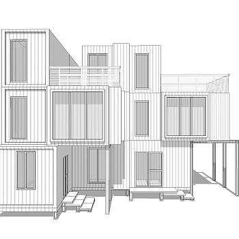 现代集装箱改造房草图大师模型，改造房sketchup模型下载