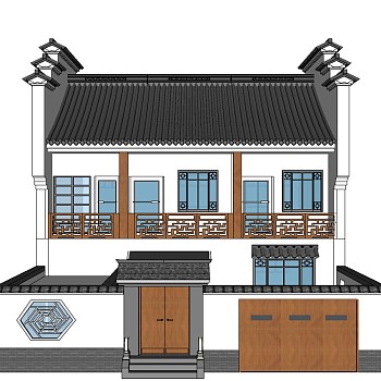 中式别墅su模型下载、中式别墅草图大师模型下载