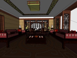  新中式客厅sketchup免费模型下载，客厅草图大师模型下载