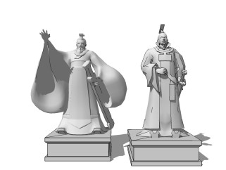 中式古代帝王神像雕塑su模型下载、古代帝王神像雕塑草图大师模型下载