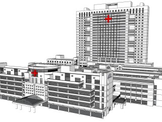 现代医院sketchup模型，医院草图大师模型下载