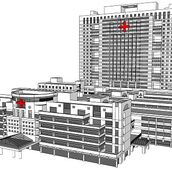 现代医院sketchup模型，医院草图大师模型下载