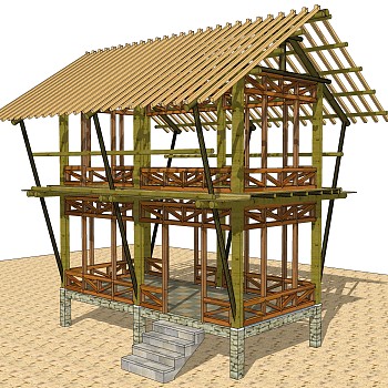 现代竹制凉亭草图大师模型，凉亭sketchup模型下载