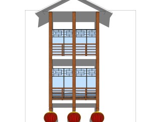 现代中式窗草图大师模型，中式窗SU模型下载