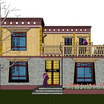藏式别墅su模型下载、藏式别墅草图大师模型下载