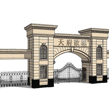 欧式入口大门草图大师模型下载，入口大门sketchup模型