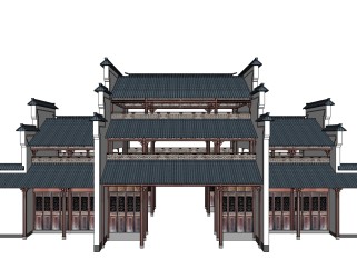中式古建楼阁草图大师模型下载、古建楼阁su模型下载
