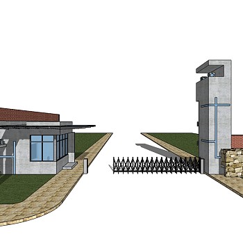现代大门入口su模型下载、入口大门草图大师模型下载