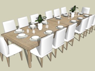 现代大型餐桌椅组合草图大师模型，大型餐桌椅组合sketchup模型下载