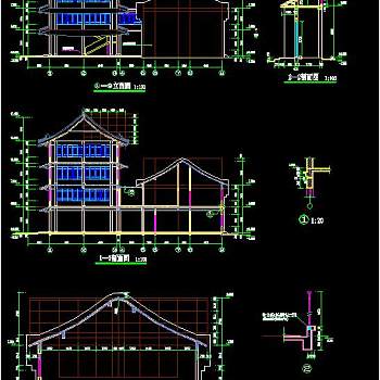 徽式四合院CAD施工图，四合院CAD建筑图纸下载