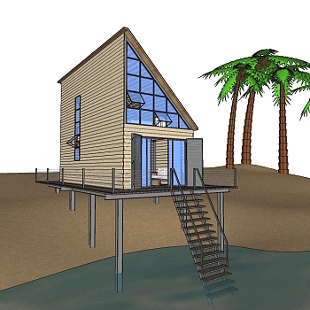 现代滨水别墅skb文件，简约小别墅su模型下载