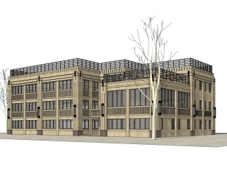 欧式新古典办公楼草图大师模型，新古典办公楼sketchup模型免费下载