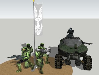 现代游戏装甲士兵游戏角色模型大师模型，游戏角色sketchup模型下载