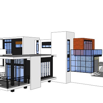现代独栋别墅草图大师模型下载，独栋别墅sketchup模型