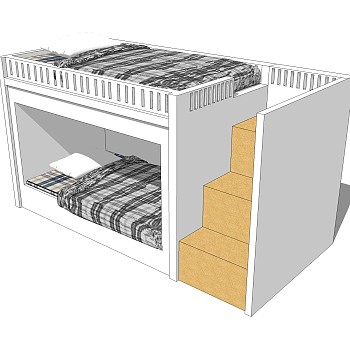 现代高低床铺草图大师模型，儿童床SU模型下载