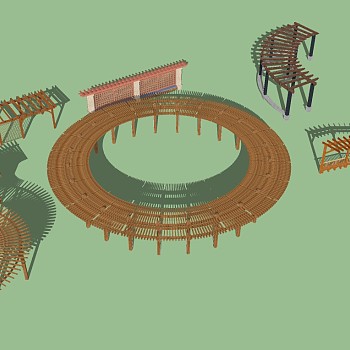 现代廊架合集草图大师模型，廊架合集sketchup模型下载