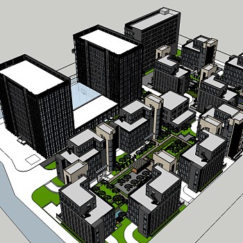 现代小区规划su模型下载、小区规划草图大师模型下载