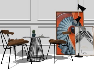 工业风休闲桌椅组合su模型，休闲桌椅sketchup模型下载