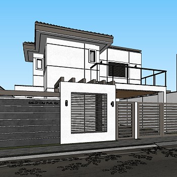 现代独栋别墅su模型免费下载，sketchup别墅草图大师模型