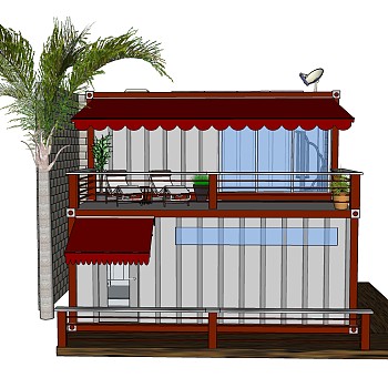 现代集装箱改造房草图大师模型，集装箱房屋sketchup模型下载