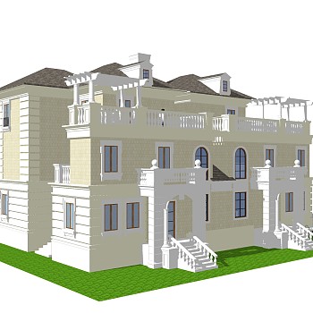 欧式连排别墅草图大师模型，连排别墅sketchup模型免费下载