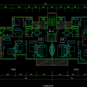一层两户多层户型图，户型图CAD建筑图纸下载
