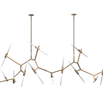 北欧分子吊灯草图大师模型，树杈吊灯效果图su模型下载