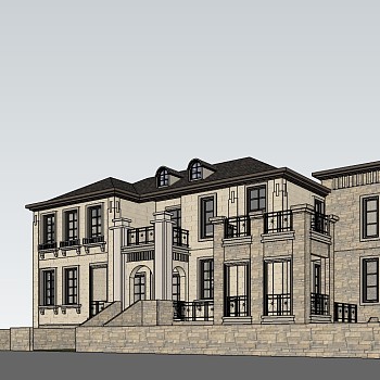 欧式独栋别墅su模型免费下载，sketchup别墅草图大师模型