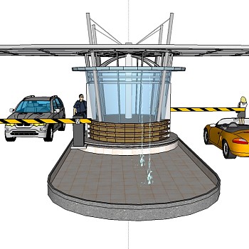 现代高速公路收费站su模型下载、高速公路收费站草图大师模型下载