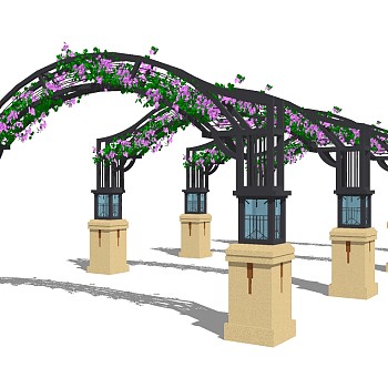 欧式铁艺廊架草图大师模型，铁艺廊架sketchup模型下载