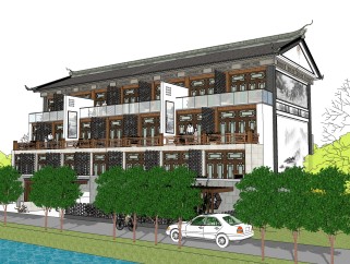 新中式白族建筑草图大师模型，古建民俗sketchup模型免费下载