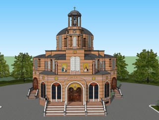 现代教堂SU模型，教堂SKP模型下载