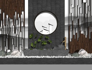 新中式园艺小品石槽磨盘水景草图大师模型，园艺小品石槽磨盘水景sketchup模型下载