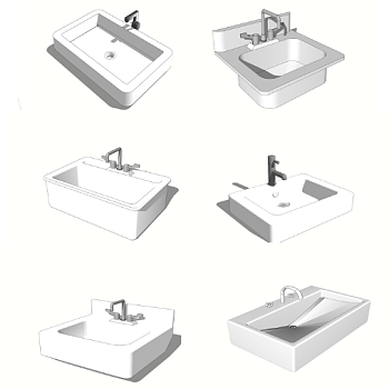 现代陶瓷台盆组合草图大师模型，洗手台skp文件下载