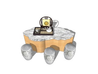 现代茶桌草图大师模型，茶桌skp模型下载