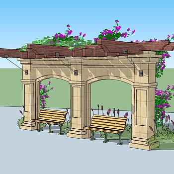 现代景观廊架草图大师模型，景观廊架sketchup模型下载