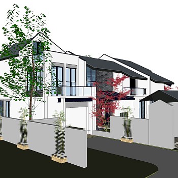 新中式独栋别墅草图大师模型，sketchup别墅su模型下载