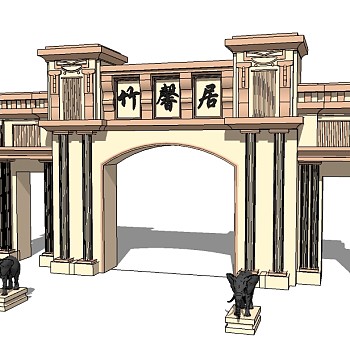 欧式入口大门skp文件下载，入口大门SU模型分享