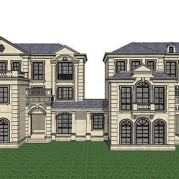 法式别墅外观草图大师模型，别墅外观sketchup模型免费下载