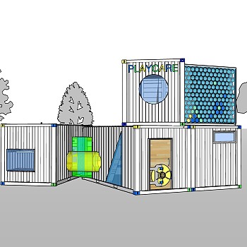 工业风集装箱住宅su模型下载，住宅外观草图大师模型分享