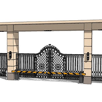 欧式入口大门草图大师模型下载，入口大门sketchup模型
