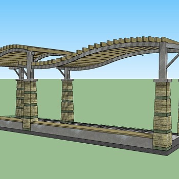 现代景观廊架草图大师模型，景观廊架sketchup模型下载