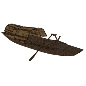 现代带棚木筏和双桨草图大师模型，木筏skb文件下载