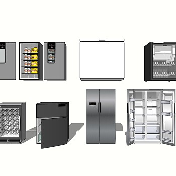 现代电冰箱组合su模型，冰箱草图大师模型下载