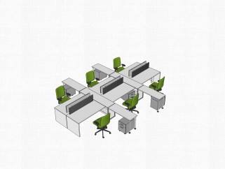 现代屏风卡位办公桌su模型，办公桌sketchup模型下载