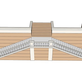 现代大理石双合式楼梯草图大师模型，大理石双合式楼梯sketchup模型免费下载