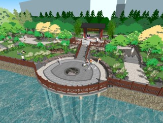 现代带状公园滨水景观草图大师模型，带状公园滨水景观sketchup模型下载