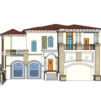 欧式别墅外观草图大师模型，别墅外观sketchup模型免费下载