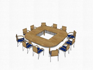 现代实木圆形会议桌su模型，会议桌sketchup模型下载