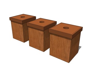 现代木制垃圾箱草图大师模型，垃圾桶SU模型下载